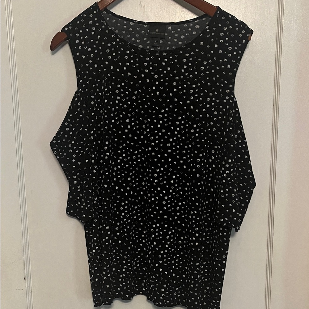 Worthington Black Cold Shoulder Polka Dot Blouse